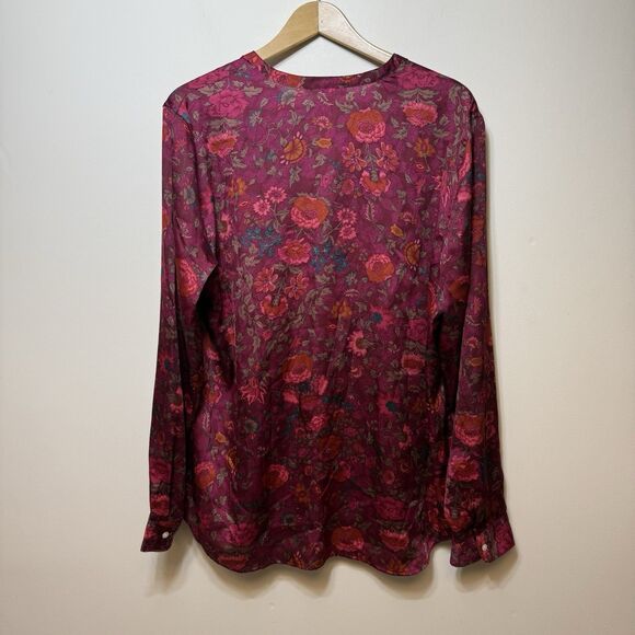 Lauren Ralph Lauren Womens Deep Jewel Tone Floral V Neck Blouse Shirt XL - Picture 3 of 6